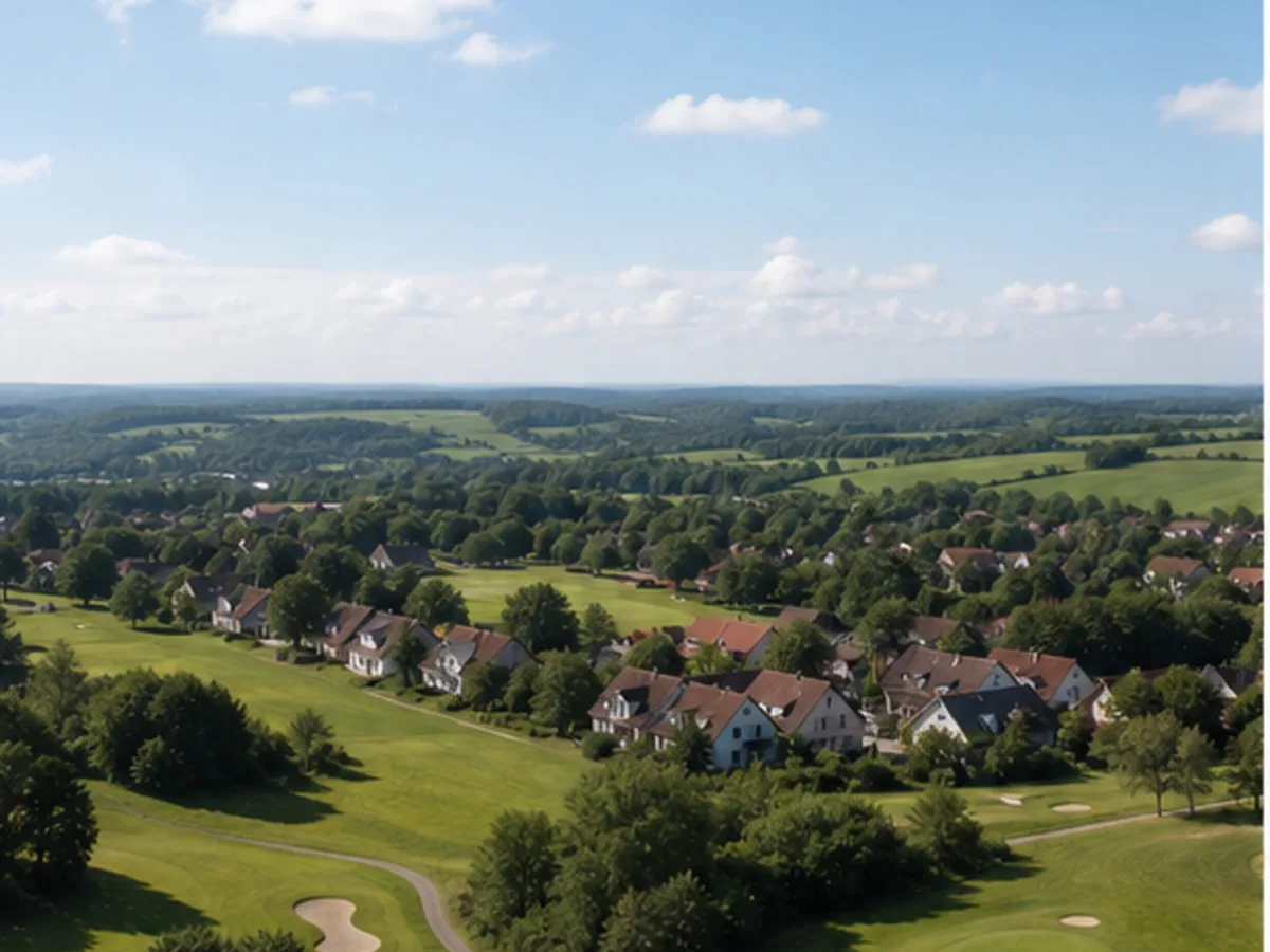 Ferienregion mit Wohnhäusern und sanfter Golflandschaft